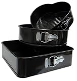 Cook & Bake non stick Springform Cake Tin,Set of 3,SQ+RD+Heart Shape