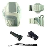 White Adjustable Deluxe Sportband / Workout Armband with Adaptable Neck Str ....