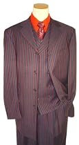 Steve Harvey Charcoal Gray with Red Stripes Super 120's Wool Vested Wideleg Suit By Zanetti