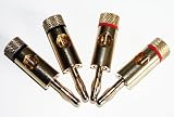 HDinterconnects Pro Gold Banana Plugs 4mm Pack of 4. Red Black Professional audio speaker system connectors. Bananna plugs