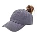 Eohak Ponytail Baseball Hat Distressed Retro Washed Cotton Twill (Grey)