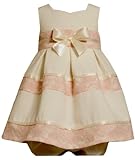 Bonnie Baby Girls Infant Ivory Linen Dress With Lace Trim