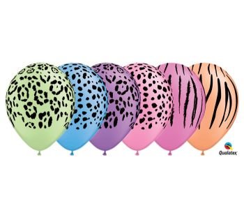 Neon Safari Assortment Qualatex Latex Balloons, 11-Inch 25 Per Pack