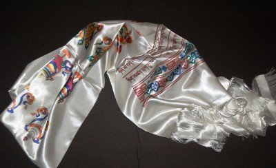 TIBETAN WHITE PRAYER SCARF KATAS W/ 8 SYMBOLS