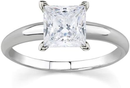 1/3 Carat princess Diamond Solitaire Ring in 14K White Gold