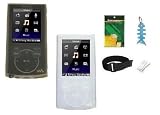 6 Items Accessory Combo for Sony Walkman Video NWZ-E340, NWZ-E344, NWZ-E345 Series: Includes Two Silicone Skin Case Cover (One Smoke and One Clear/White), Armband, Belt Clip, LCD Screen Protector and Fishbone Style Keychain