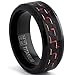 Black Titanium Wedding Band Ring with Black and Red Carbon Fiber inlay, Comfort fit 8mm, Sizes 7 to 13
