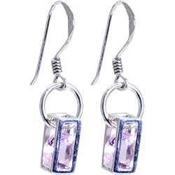 925 Sterling Silver Pink Crystal Cubed 3-D Earrings