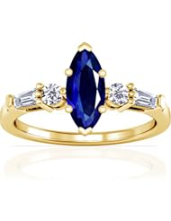 14K Yellow Gold Marquise Cut Blue Sapphire Ring With Sidestones