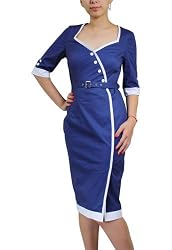 Pinup Retro Style Navy Belted Pencil Skirt Dress - 6/S
