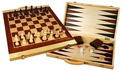 Folding 20" Wooden 3-in-1 Chess, Checkers & Backgammon Game Set