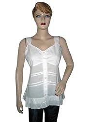 New Bohemian Summer White Strap Top Embroidered Women's Blouse M