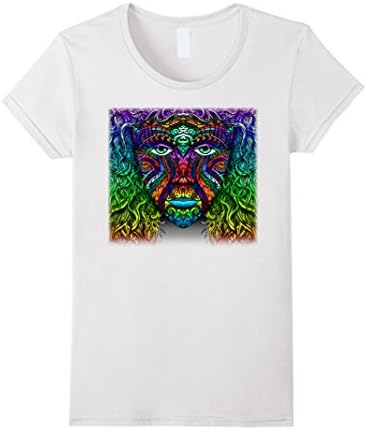 Women's Colorful Hand Drawn Art Zen Doodle Female Face Wild Tshirt Small White