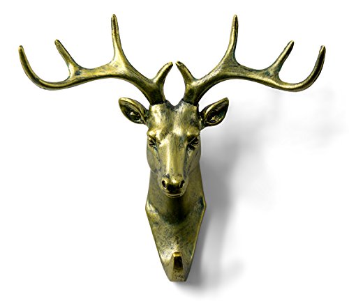 Herngee Deer Single Wall Hook / Hanger Animal shaped Coat Hat Hook Home Decorations , Antique Brass Color