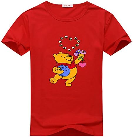 AbayCrosson Mens Winnie The Pooh Cartoon Short Sleeve Tee Red T-shirts Size L