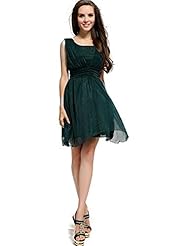 General Print Scoop Neck Short Tea Length Chiffon Sheath  Dress