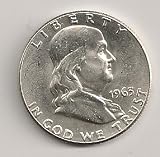 1963 Franklin Half Dollar in 2 x2 Plastic Coin flip 1963 Franklin Half Dollar in 2 x2 Plastic Coin flip