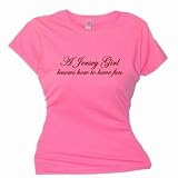 Flirty Diva Tees Woman's SoftStyle T-Shirt-A Jersey Girl knows how to have fun-Pink Azalea-Brown
