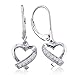 Diamond Heart Dangle Leverback Earrings set in