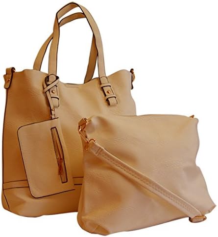 Peach Couture® AMELIA Tote Handbag Three Piece Set Wristlet Wallet & Satchel (Beige)