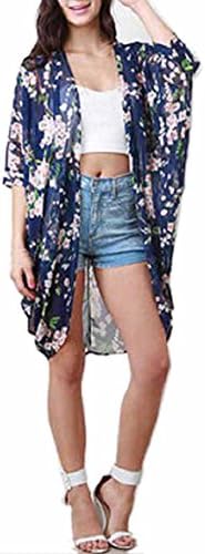 Shensee Featured Printed Half Sleeve Chiffon Kimono Cardigan Coat Tops Blouse (M)