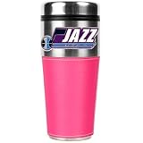 NBA Utah Jazz 16-Ounce Stainless Steel Travel Tumbler with Pink Sleeve
