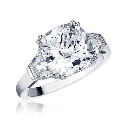 Sterling Silver 3-Stone Cushion Cut Cubic Zirconia CZ Ring - Nickel Free Valentine Engagement Ring