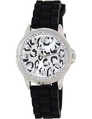 Geneva Platinum Womens 4504.SILVER.ANIMAL Black Silicone Quartz Watch with Silver Dial
