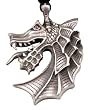 Detailed Big Dragon Head Pewter Pendant Necklace