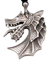 Detailed Big Dragon Head Pewter Pendant Necklace