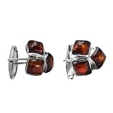 Mens Sterling Silver Cherry Amber Mosaic Designer Cuff Links