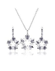 Nickel Free Sterling Silver Pendant & Earring Sets High Polished CZ Flower Set Pendant Length: 21.75mmwidth: 20.3mm Earring Length: 19mm Width: 17.68mm
