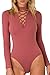 Mulisky Plunging V Neck Long Sleeve Lace-Up Front Red Leotard Bodysuit for Women