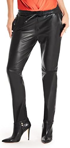 GUESS by Marciano Women's Farrow Leather Track Pant, BLACK (SMALL)