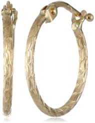 14k Yellow Gold Italian Fancy Diamond Cut 15 mm Hoop Earrings