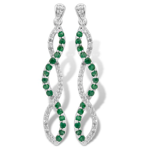 10k White Gold Emerald and Diamond Twist Earrings