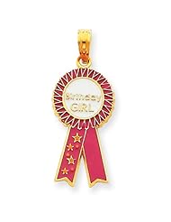 14k Pink Enameled Birthday Girl Ribbon Pendant