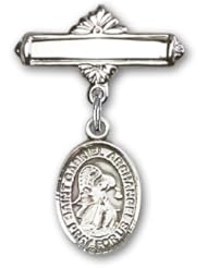 Sterling Silver Baby Badge with St. Gabriel the Archangel Charm and Polished Badge Pin