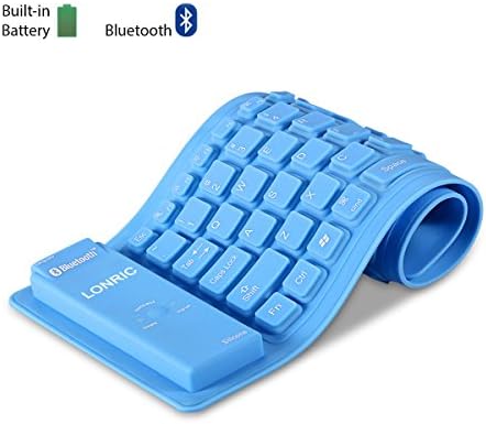 LONRIC Rechargeable Flexible Folding Silicone Bluetooth Keyboard Waterproof for Windows Android IOS PC Laptop Tablets Smartphones- Blue