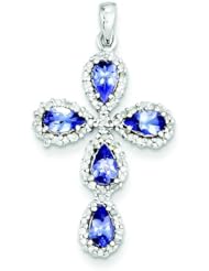 14K White Gold Diamond & Tanzanite Cross Pendant