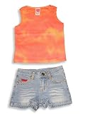 Lipstick - Girls Short Set, Orange, Denim