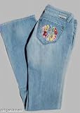 J & Company Womens Jeans Embroidered Peace & Love
