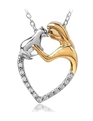 New! ASPCA Tender Voices Silver Two Tone Diamond Lady & Cat Heart Pendant (.07 cttw)