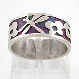 Dragonfly and Flower Band Ring in Sterling Silver with Patina Finish, #8741