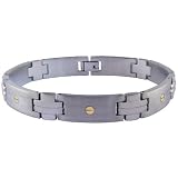 Mens Stainless Steel Link Bracelet w/ 14k Yellow Gold Screw Accents, 8.5"