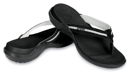crocs Women's Capri Suede Flip Flop,Black/Black,4 M