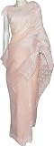 Womens Dresses Indian Saree Cotton Chikan Embroidery Peach (ochsari090)