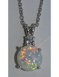 BEAUTIFUL OPAL ROUND ZIRCONIA PENDANT WHITE GOLD QUALITY