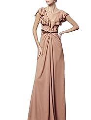 A-line V-neck Chiffon Cocktail Floor Length Cap Sleeves Empire   Waistline Homecoming Dress/Pageant Dress/Prom Dress/Party Dress/Wedding Dress 