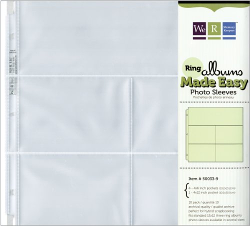 We R Memory Keepers 12 x 12 Inch ( 4  - 6 x 4 and 1 - 4 x 12 inch pockets) 3-Ring Album Photo Sleeve Protectors - 10 PK